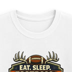 Kids Football & Outdoors Tee — "Eat. Sleep. Football. Hunt. Fish. Repeat."