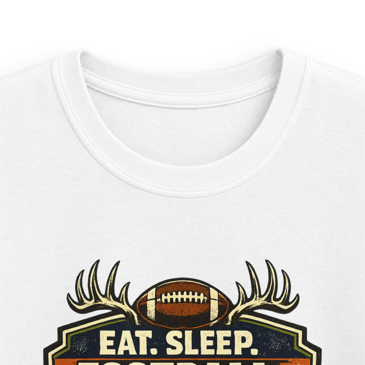Kids Football & Outdoors Tee — "Eat. Sleep. Football. Hunt. Fish. Repeat."