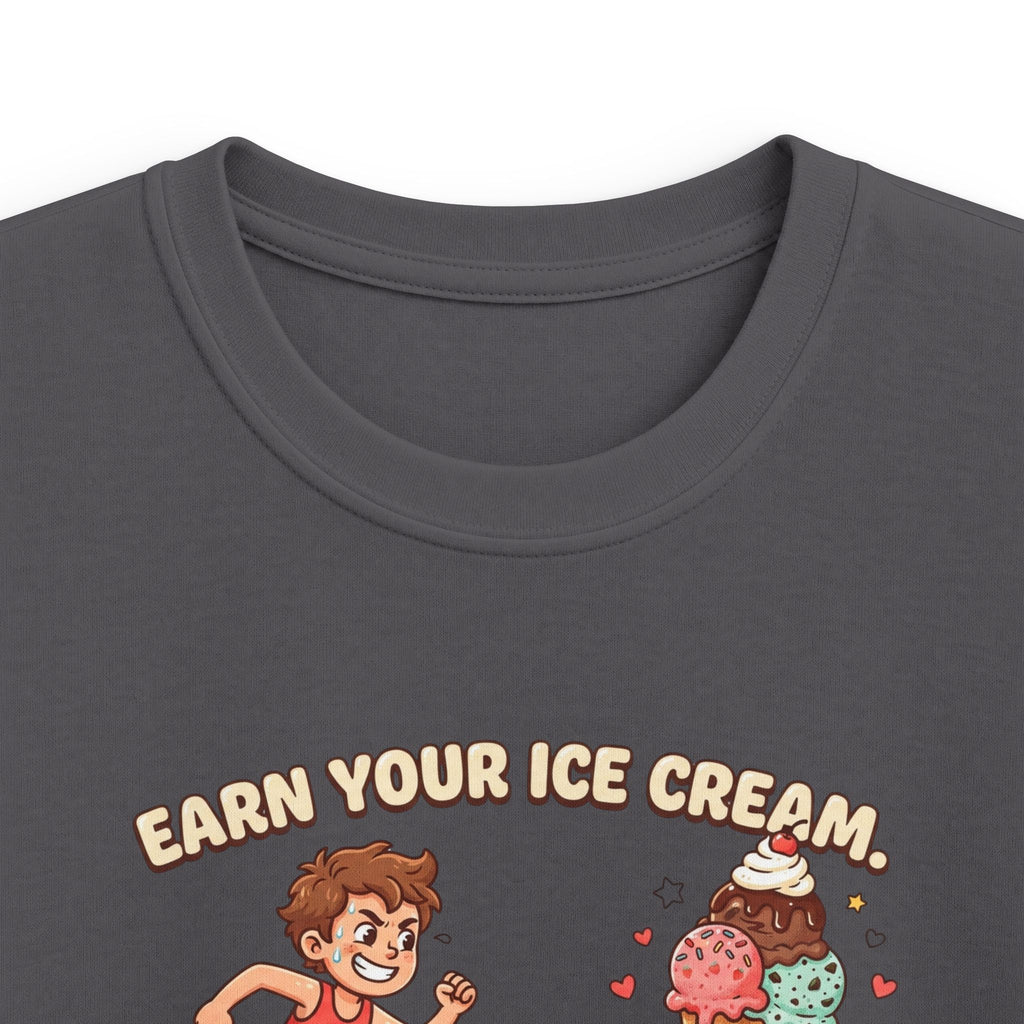 Kids Tee — "Earn Your Ice Cream" Cute Running Kid & Ice Cream Cone Graphic
