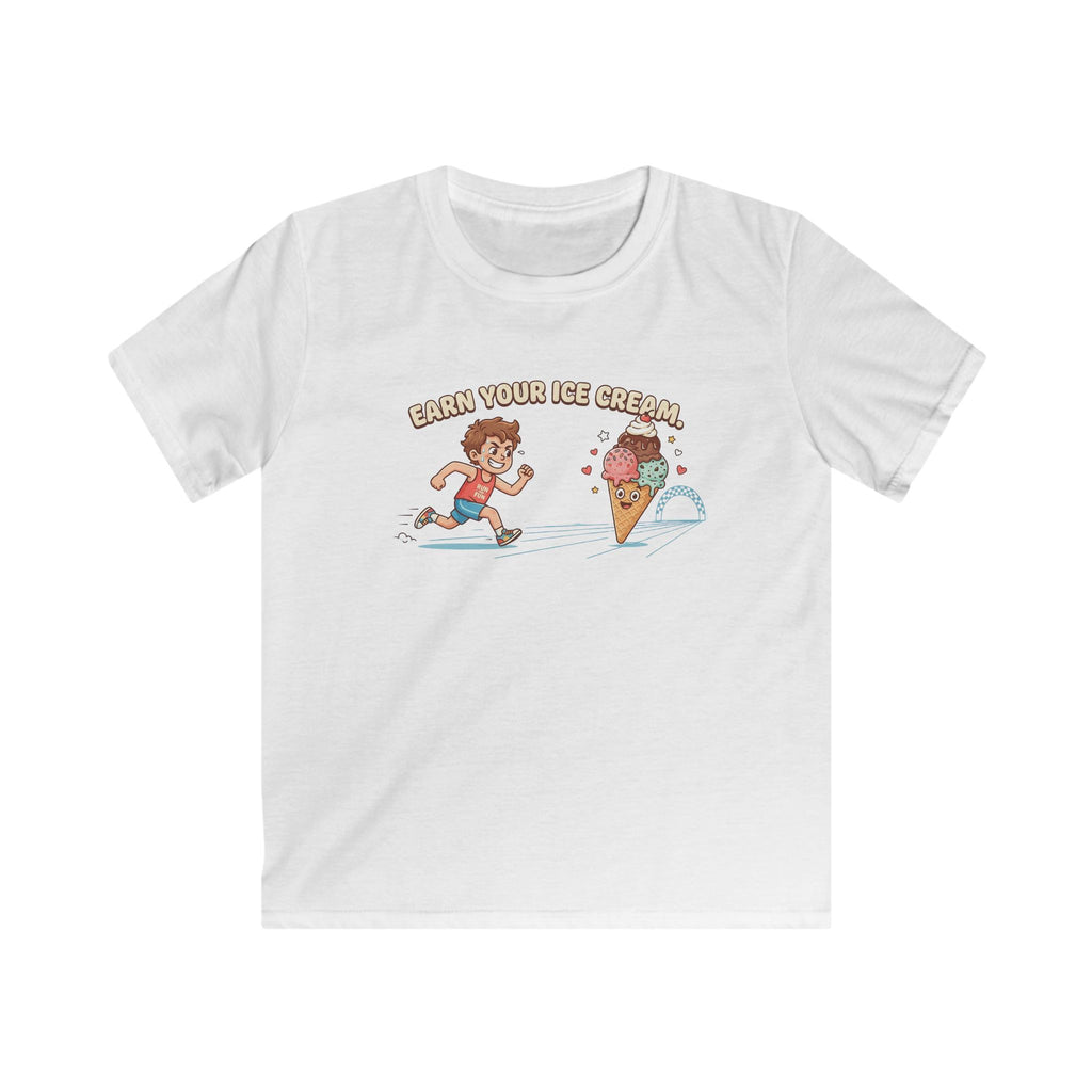 Kids Tee — "Earn Your Ice Cream" Cute Running Kid & Ice Cream Cone Graphic