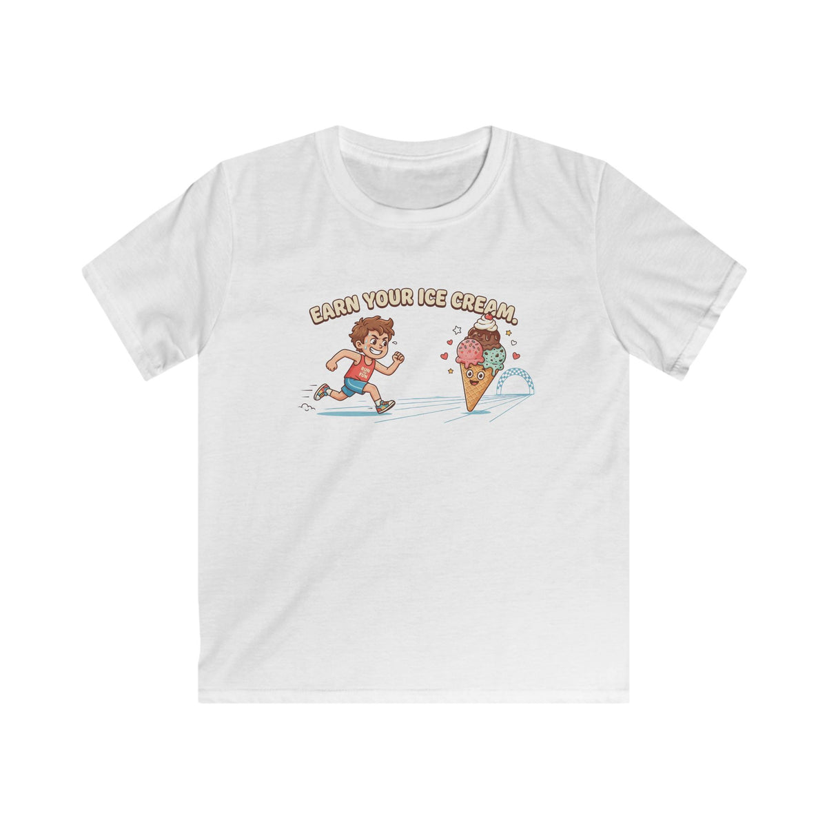 Kids Tee — "Earn Your Ice Cream" Cute Running Kid & Ice Cream Cone Graphic