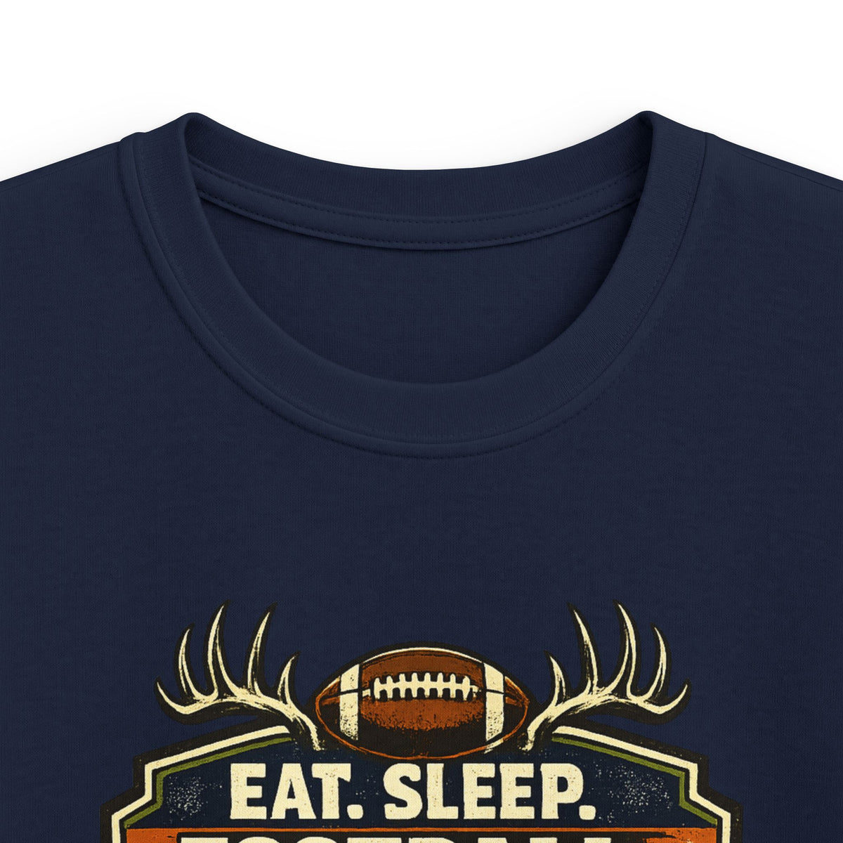 Kids Football & Outdoors Tee — "Eat. Sleep. Football. Hunt. Fish. Repeat."