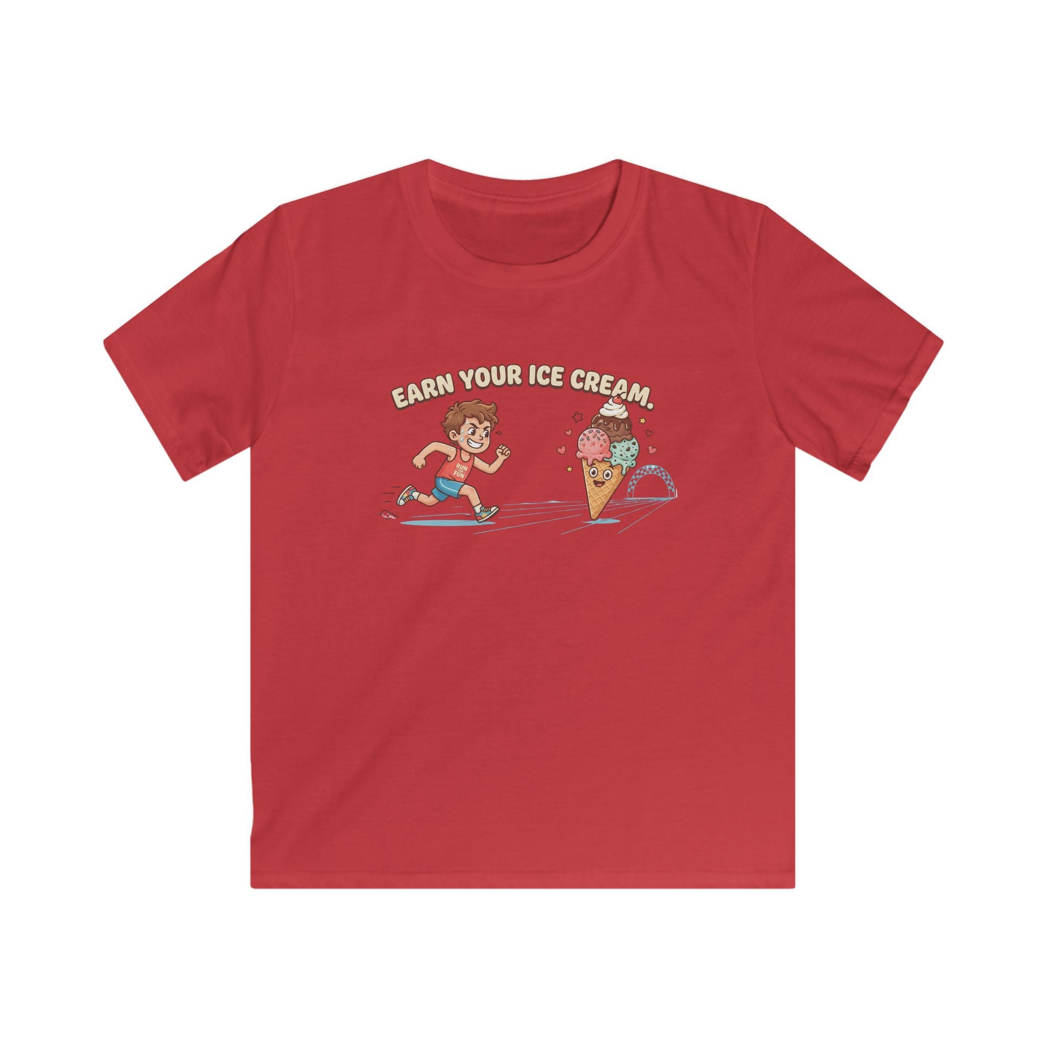 Kids Tee — "Earn Your Ice Cream" Cute Running Kid & Ice Cream Cone Graphic