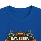 Kids Football & Outdoors Tee — "Eat. Sleep. Football. Hunt. Fish. Repeat."