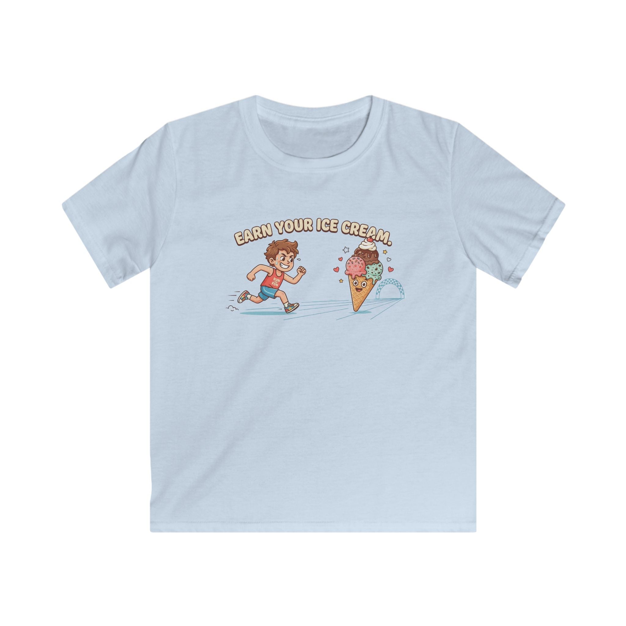 Kids Tee — "Earn Your Ice Cream" Cute Running Kid & Ice Cream Cone Graphic