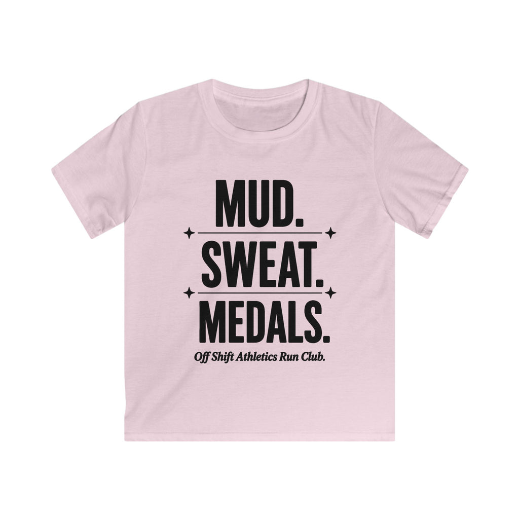Kids Tee — "Mud. Sweat. Medals." Running Club Youth Shirt