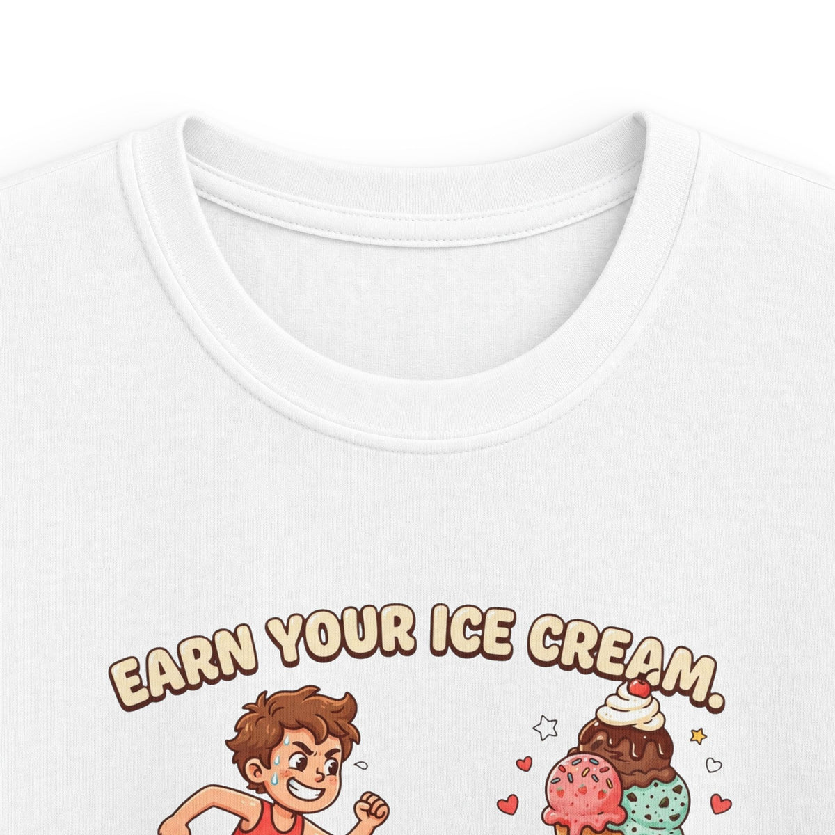 Kids Tee — "Earn Your Ice Cream" Cute Running Kid & Ice Cream Cone Graphic