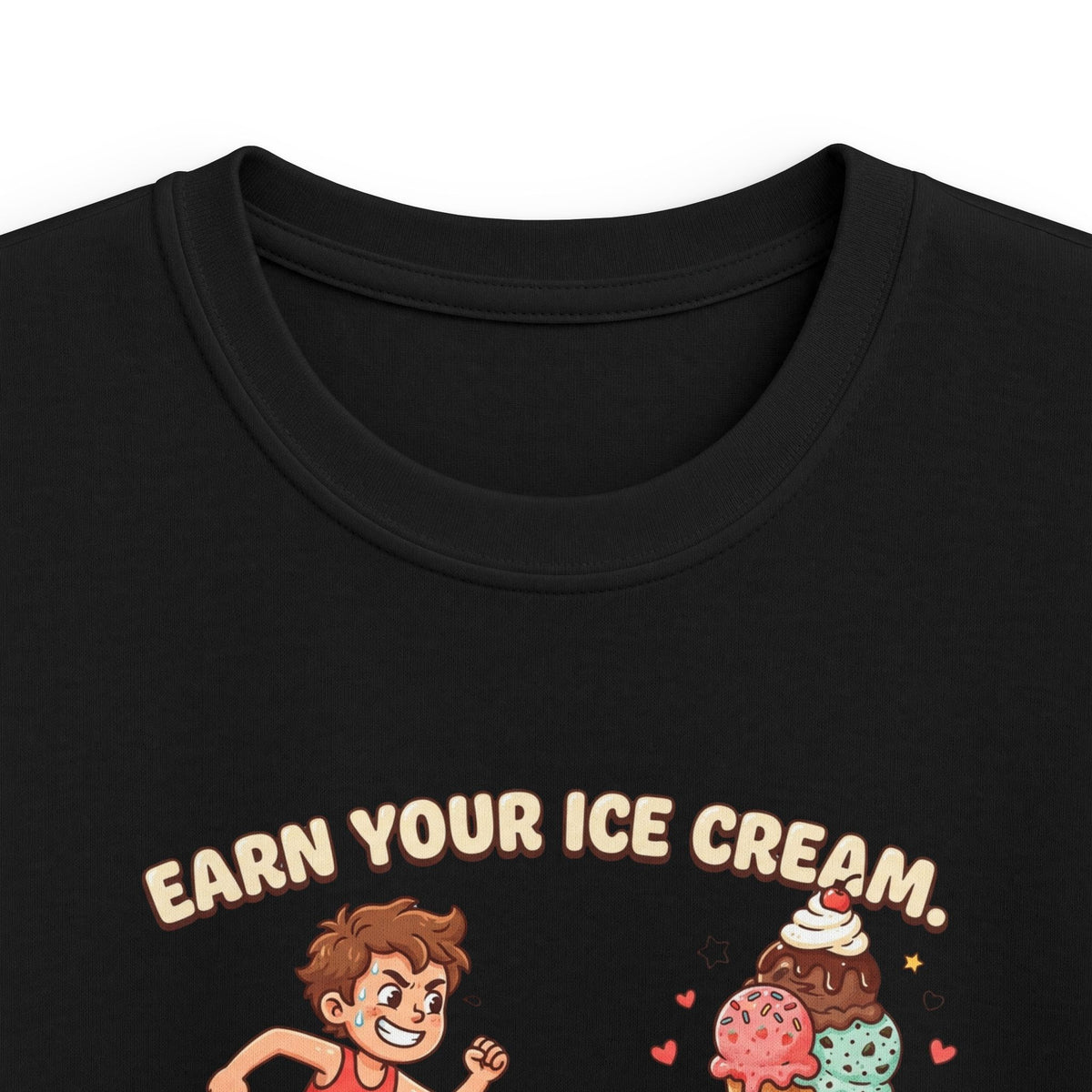 Kids Tee — "Earn Your Ice Cream" Cute Running Kid & Ice Cream Cone Graphic