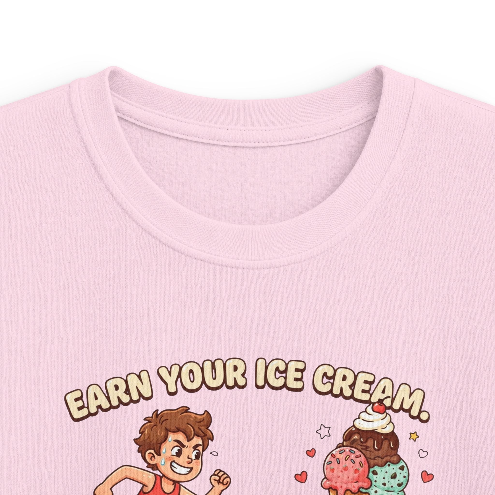 Kids Tee — "Earn Your Ice Cream" Cute Running Kid & Ice Cream Cone Graphic