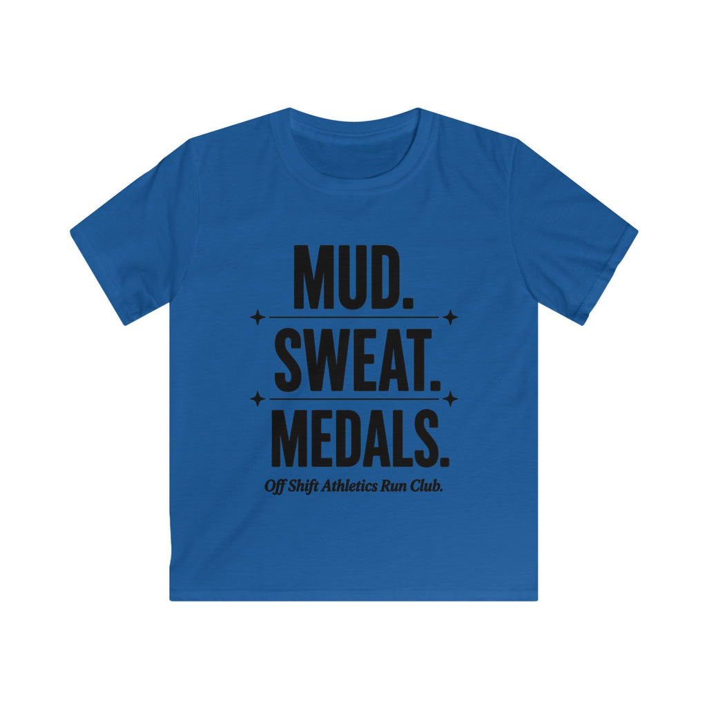 Kids Tee — "Mud. Sweat. Medals." Running Club Youth Shirt