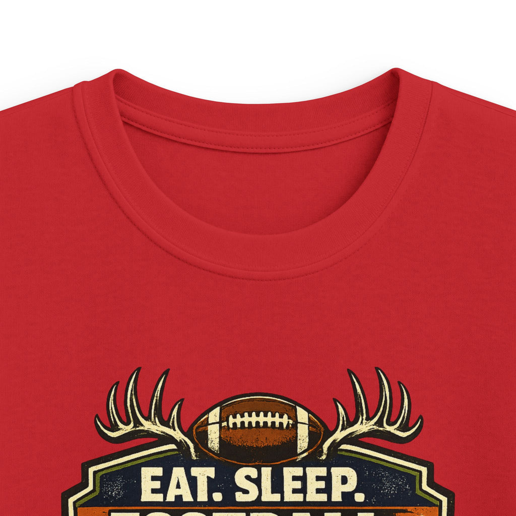 Kids Football & Outdoors Tee — "Eat. Sleep. Football. Hunt. Fish. Repeat."