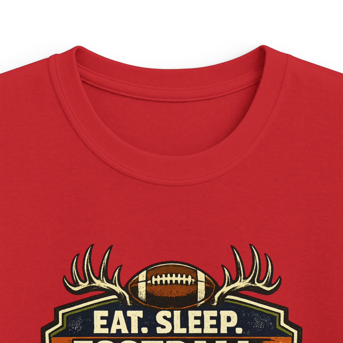 Kids Football & Outdoors Tee — "Eat. Sleep. Football. Hunt. Fish. Repeat."