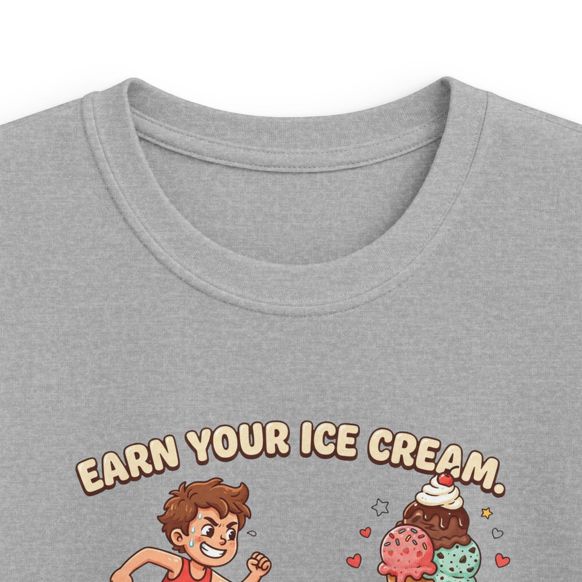 Kids Tee — "Earn Your Ice Cream" Cute Running Kid & Ice Cream Cone Graphic