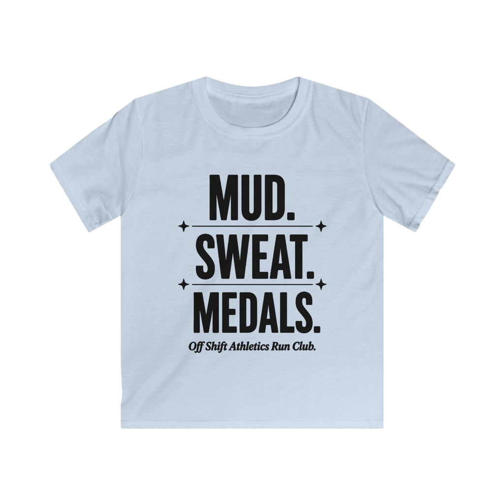 Kids Tee — "Mud. Sweat. Medals." Running Club Youth Shirt