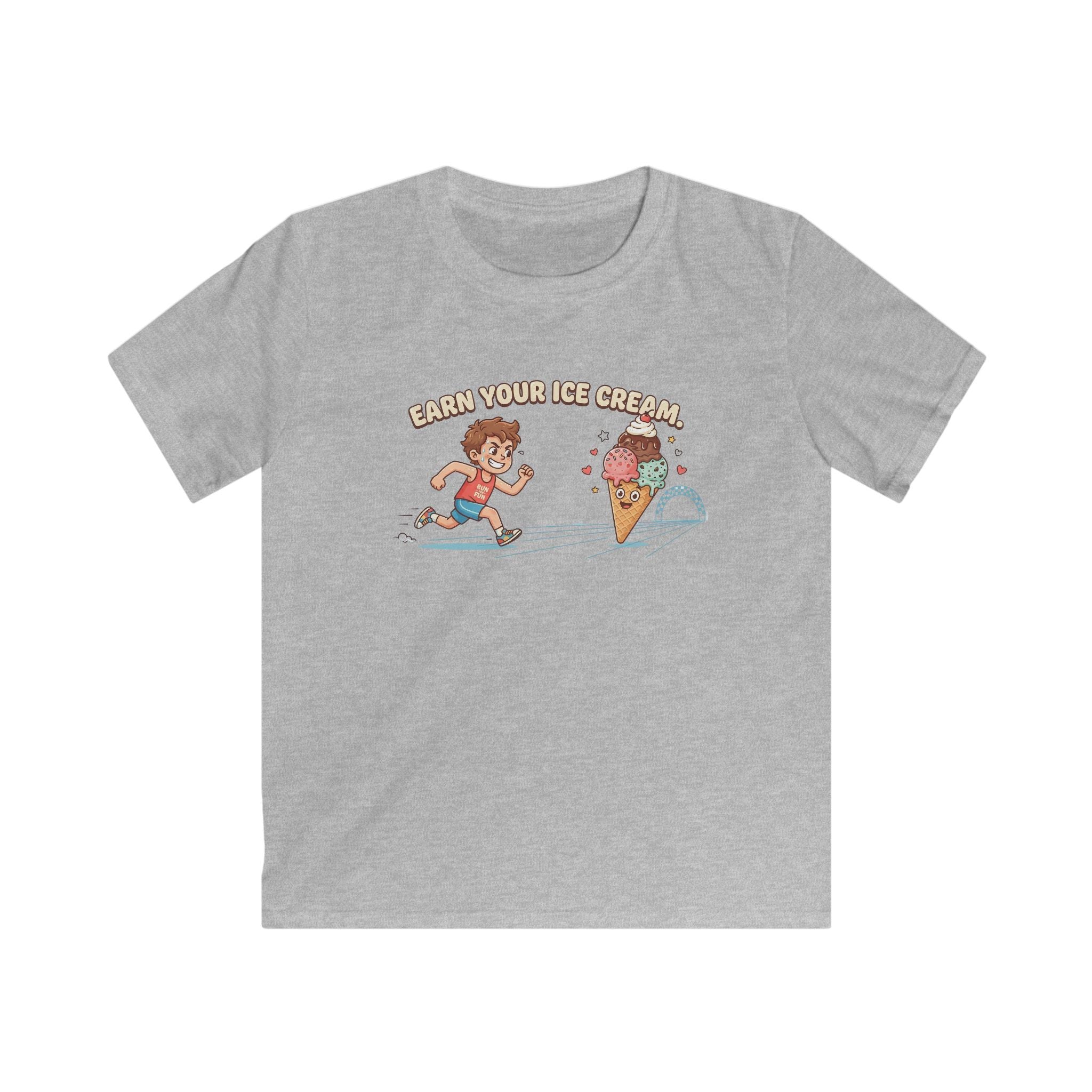 Kids Tee — "Earn Your Ice Cream" Cute Running Kid & Ice Cream Cone Graphic