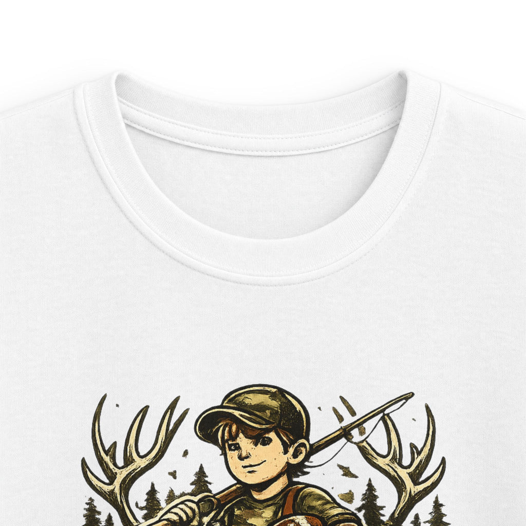 Kids Tee — "Raised Wild, Built Tough" Adventure Hunting Graphic