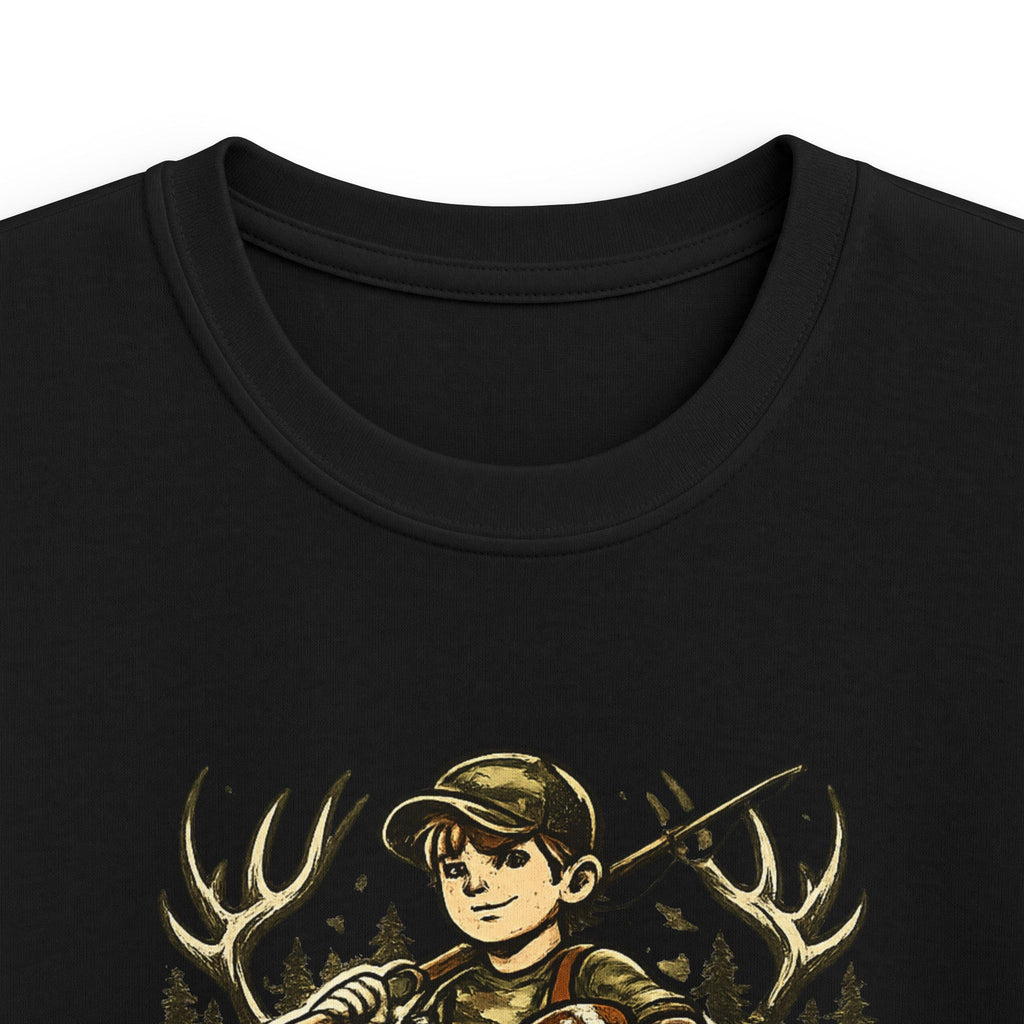 Kids Tee — "Raised Wild, Built Tough" Adventure Hunting Graphic