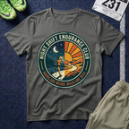 Night Shift Endurance Club T-Shirt — Retro Sunrise & Moon Hiker Tee