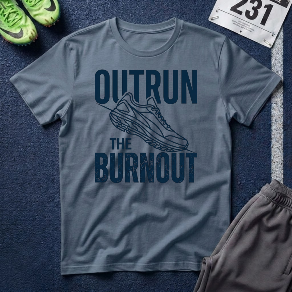 Outrun the Burnout T-Shirt — Motivational Running Tee with Sneaker Graphic