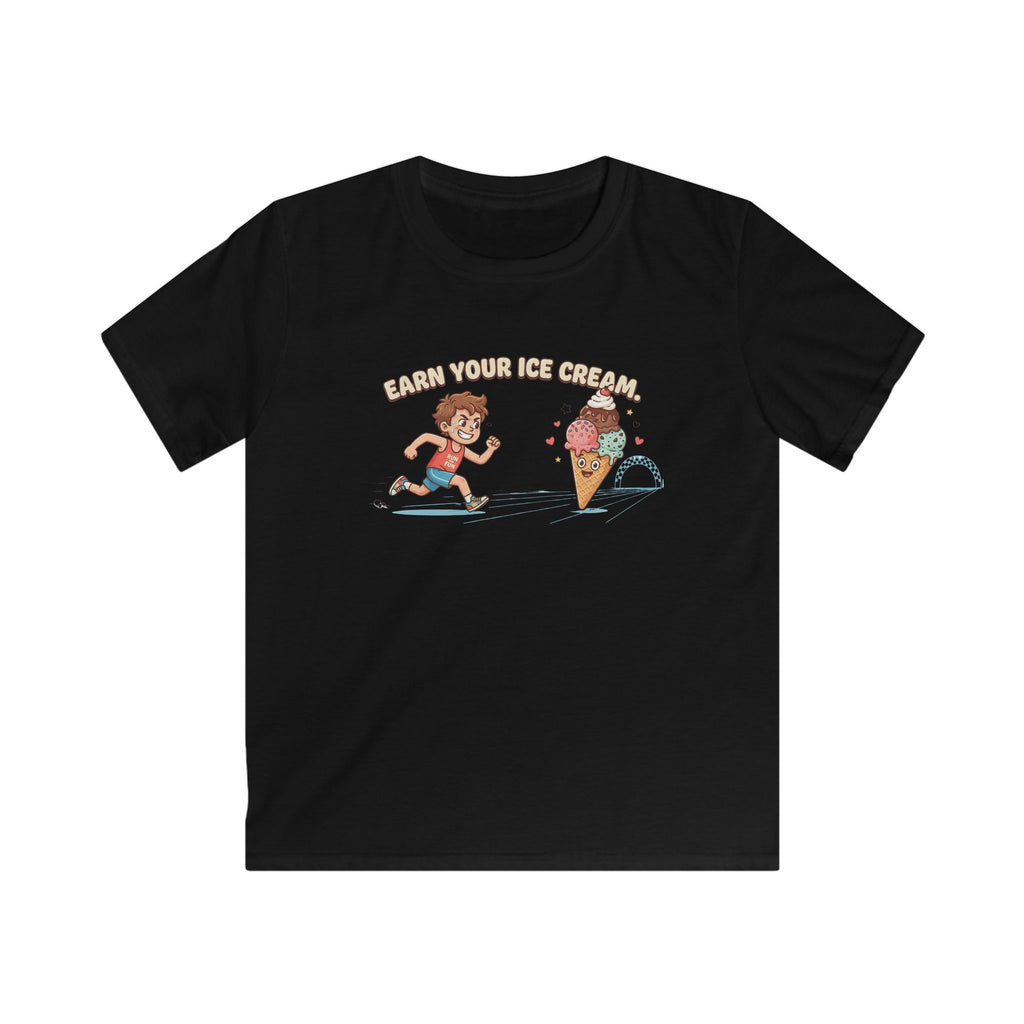 Kids Tee — "Earn Your Ice Cream" Cute Running Kid & Ice Cream Cone Graphic