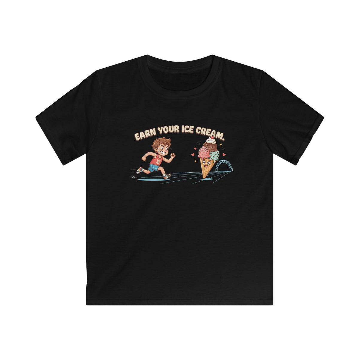 Kids Tee — "Earn Your Ice Cream" Cute Running Kid & Ice Cream Cone Graphic