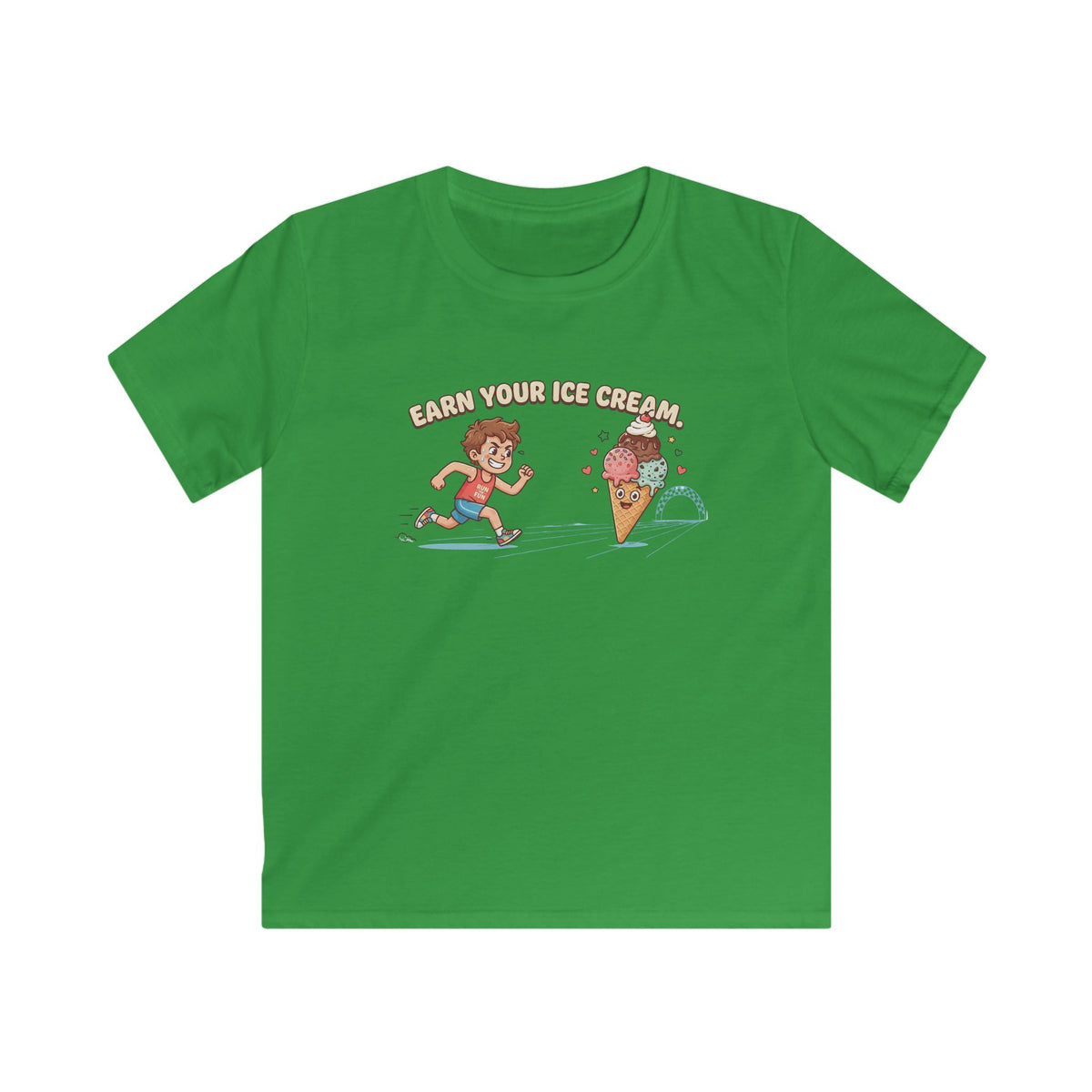 Kids Tee — "Earn Your Ice Cream" Cute Running Kid & Ice Cream Cone Graphic