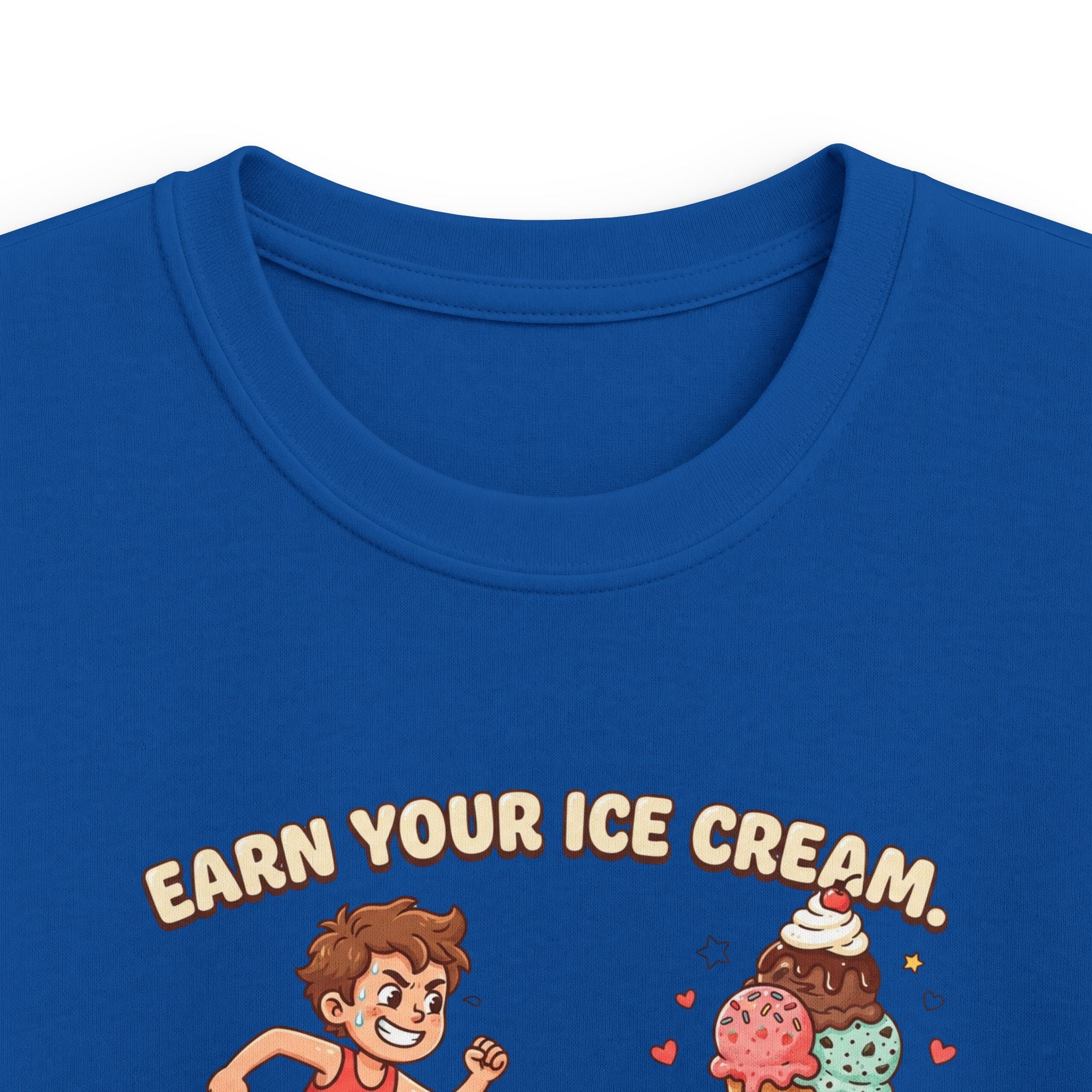 Kids Tee — "Earn Your Ice Cream" Cute Running Kid & Ice Cream Cone Graphic