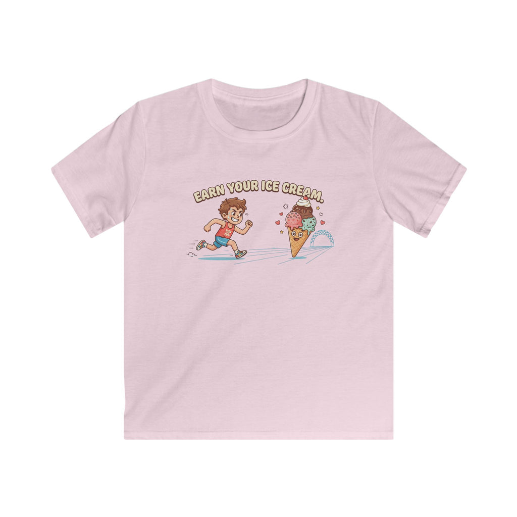 Kids Tee — "Earn Your Ice Cream" Cute Running Kid & Ice Cream Cone Graphic