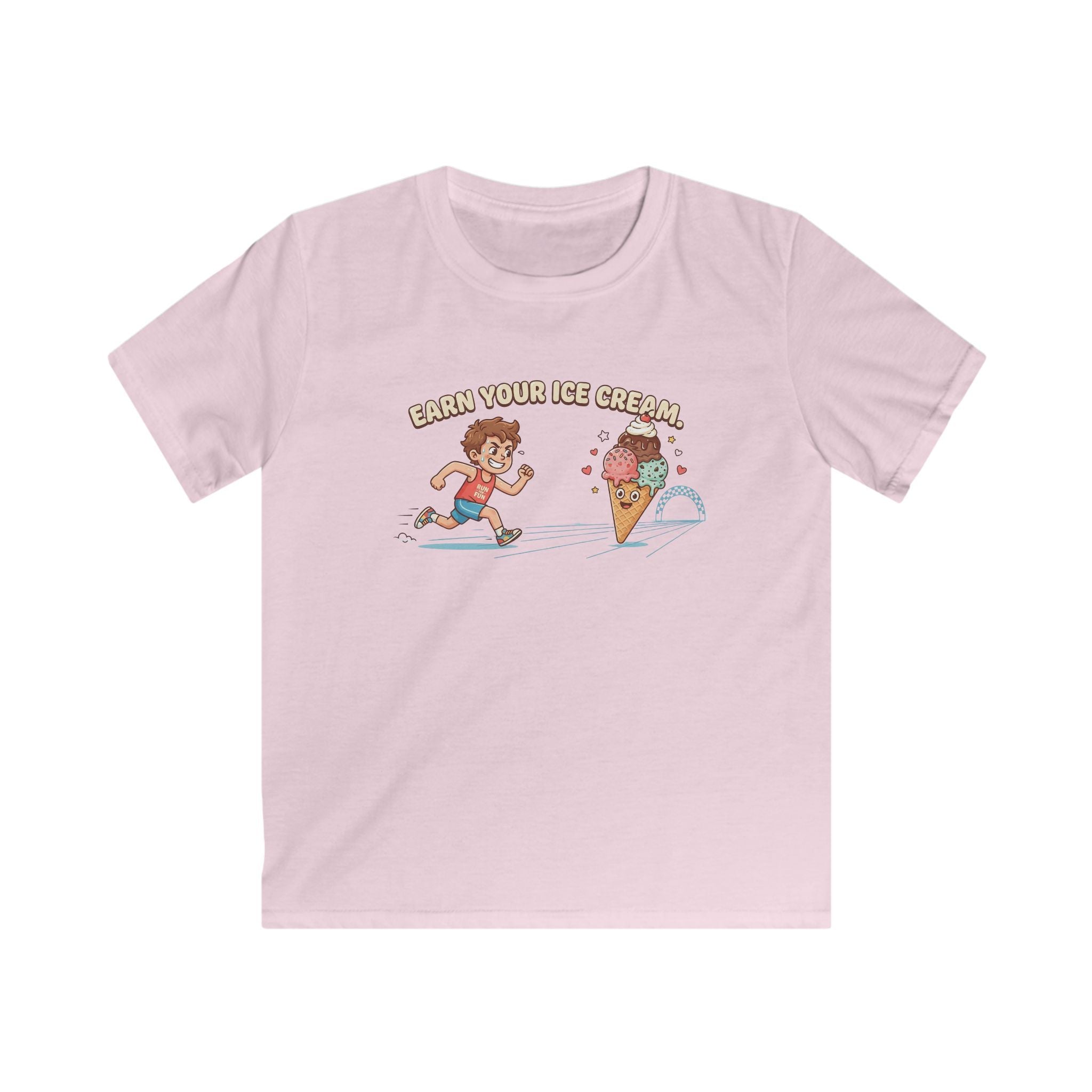 Kids Tee — "Earn Your Ice Cream" Cute Running Kid & Ice Cream Cone Graphic