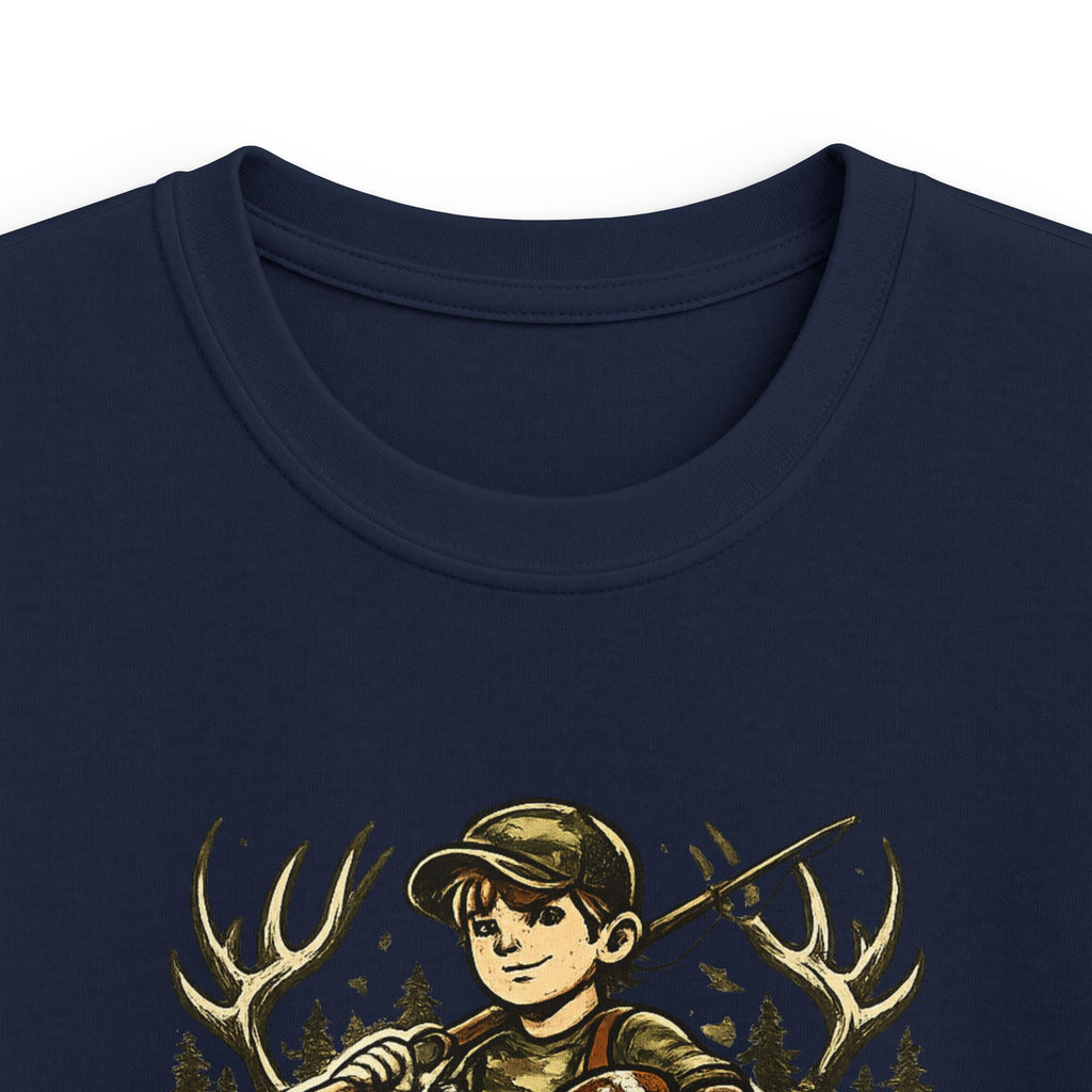 Kids Tee — "Raised Wild, Built Tough" Adventure Hunting Graphic