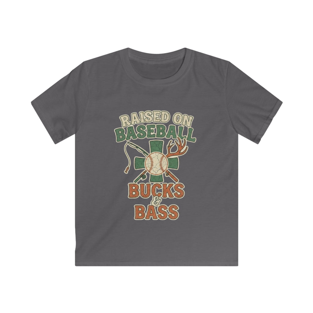 Kids Baseball, Bucks & Bass Tee — 'Raised on Baseball' Youth Shirt