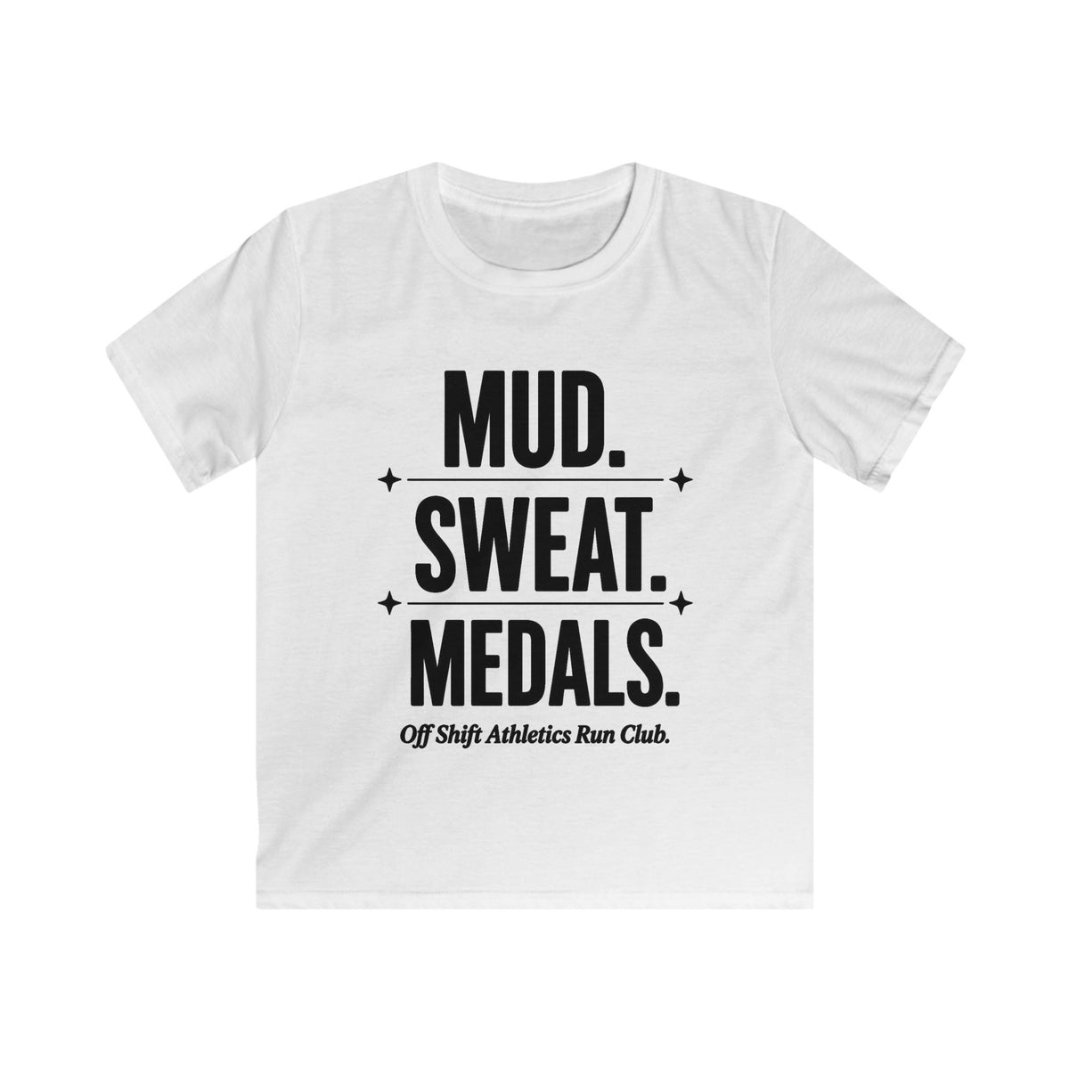 Kids Tee — "Mud. Sweat. Medals." Running Club Youth Shirt