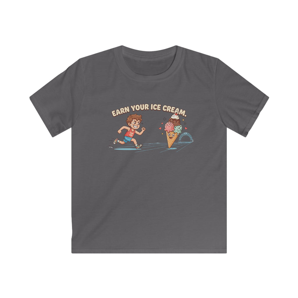 Kids Tee — "Earn Your Ice Cream" Cute Running Kid & Ice Cream Cone Graphic