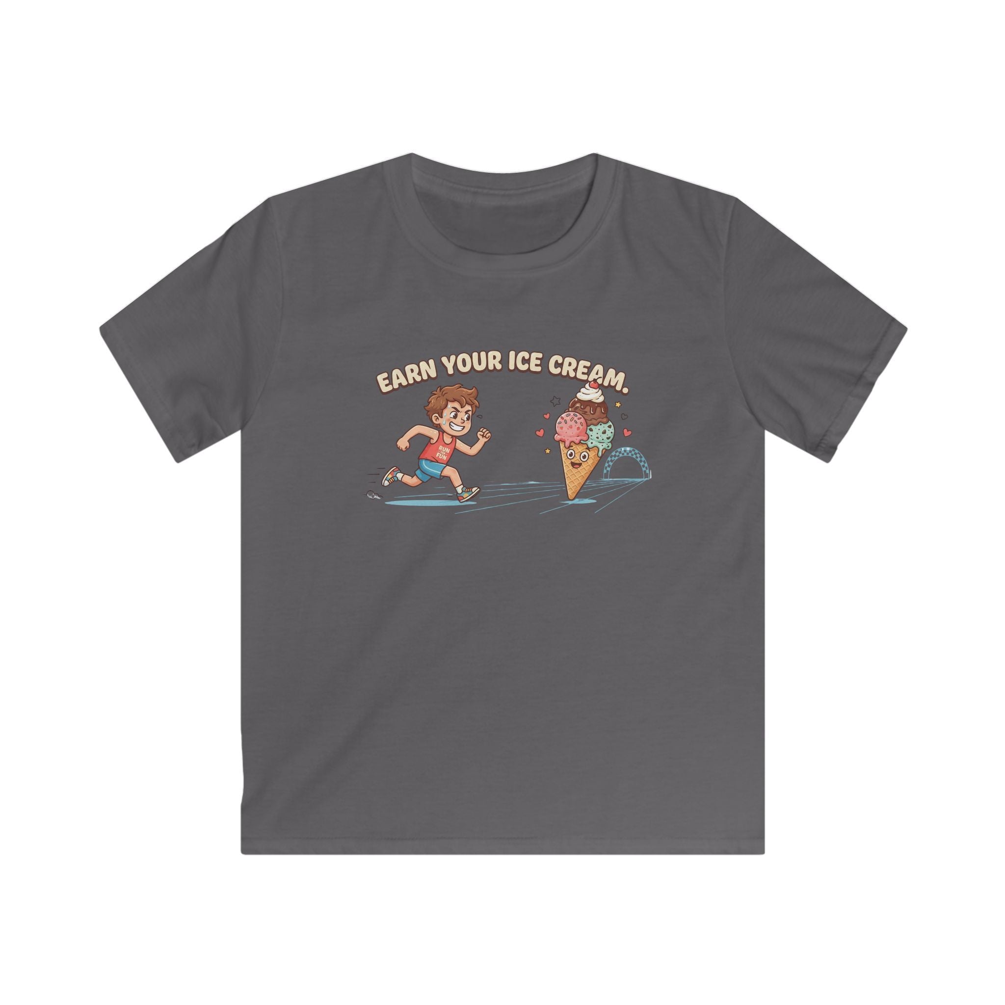 Kids Tee — "Earn Your Ice Cream" Cute Running Kid & Ice Cream Cone Graphic