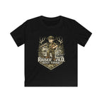 Kids Tee — "Raised Wild, Built Tough" Adventure Hunting Graphic