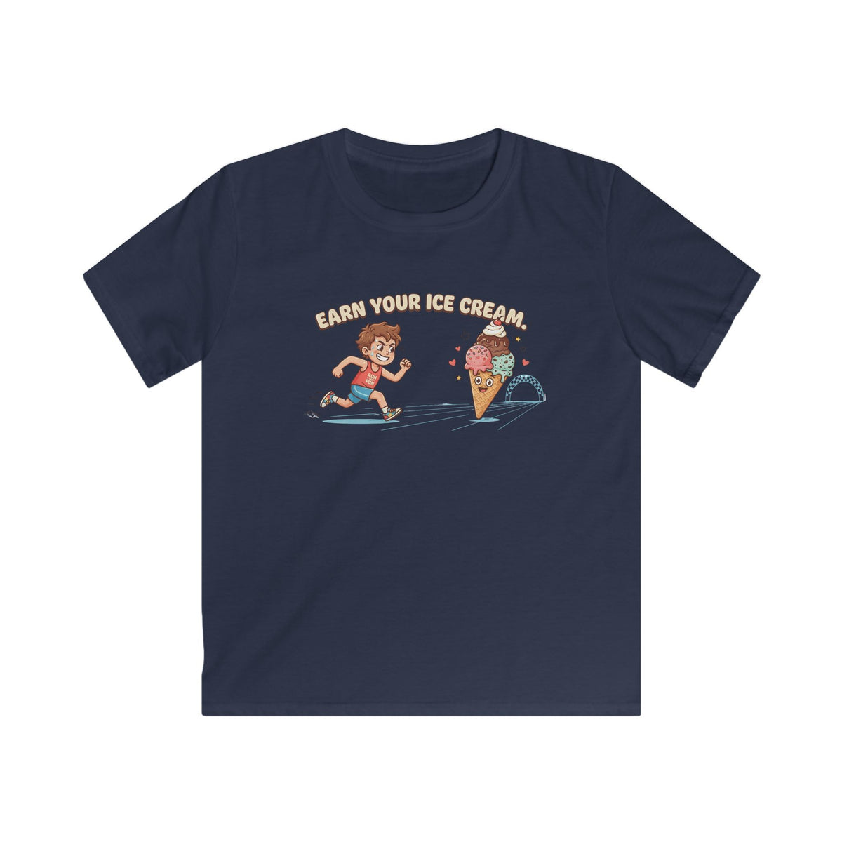 Kids Tee — "Earn Your Ice Cream" Cute Running Kid & Ice Cream Cone Graphic