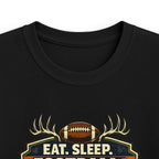 Kids Football & Outdoors Tee — "Eat. Sleep. Football. Hunt. Fish. Repeat."