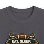 Kids Football & Outdoors Tee — "Eat. Sleep. Football. Hunt. Fish. Repeat."
