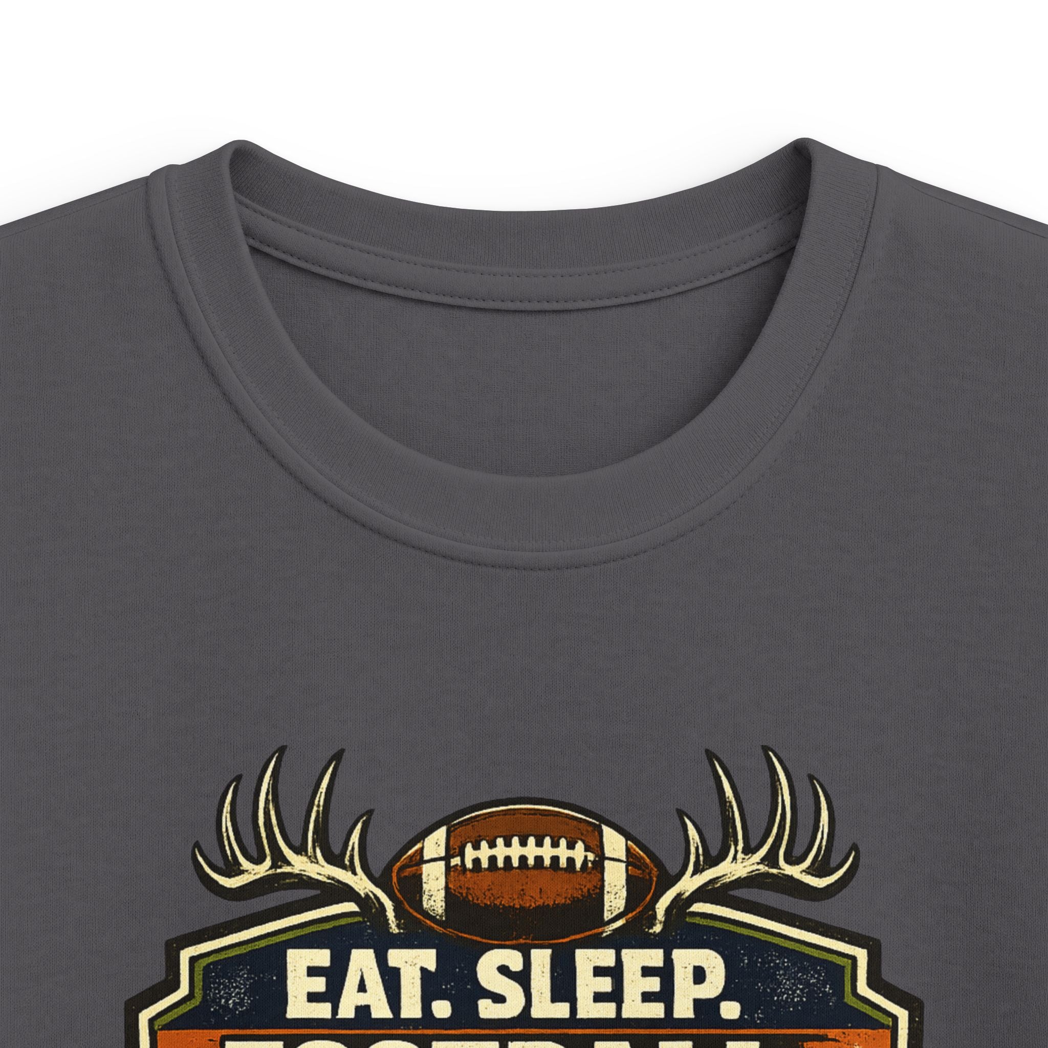 Kids Football & Outdoors Tee — "Eat. Sleep. Football. Hunt. Fish. Repeat."