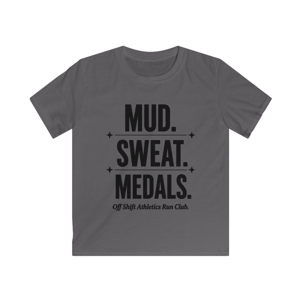 Kids Tee — "Mud. Sweat. Medals." Running Club Youth Shirt