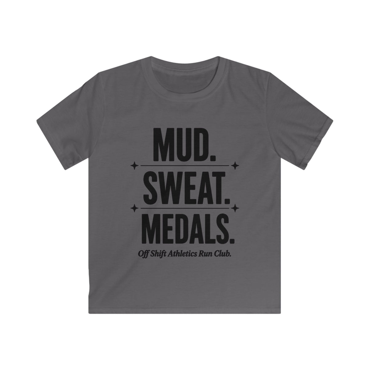 Kids Tee — "Mud. Sweat. Medals." Running Club Youth Shirt