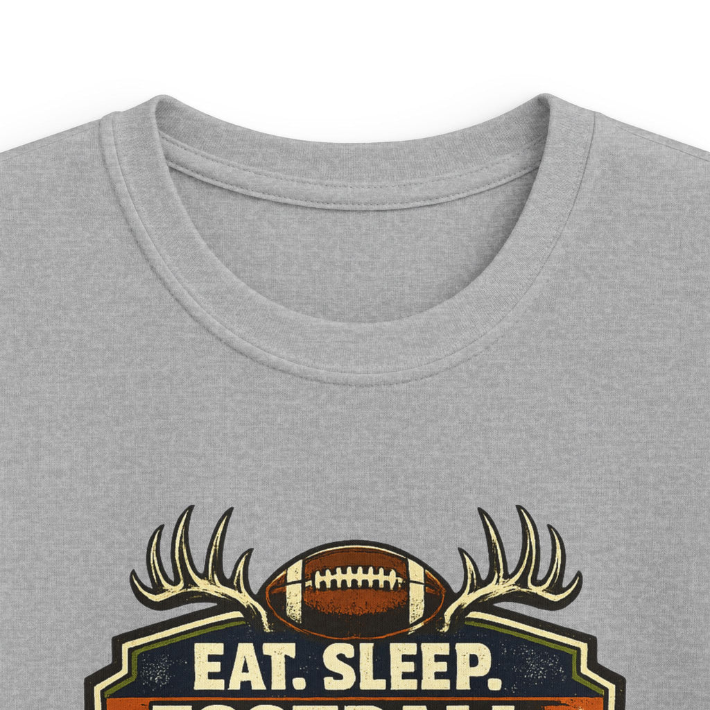 Kids Football & Outdoors Tee — "Eat. Sleep. Football. Hunt. Fish. Repeat."