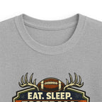Kids Football & Outdoors Tee — "Eat. Sleep. Football. Hunt. Fish. Repeat."
