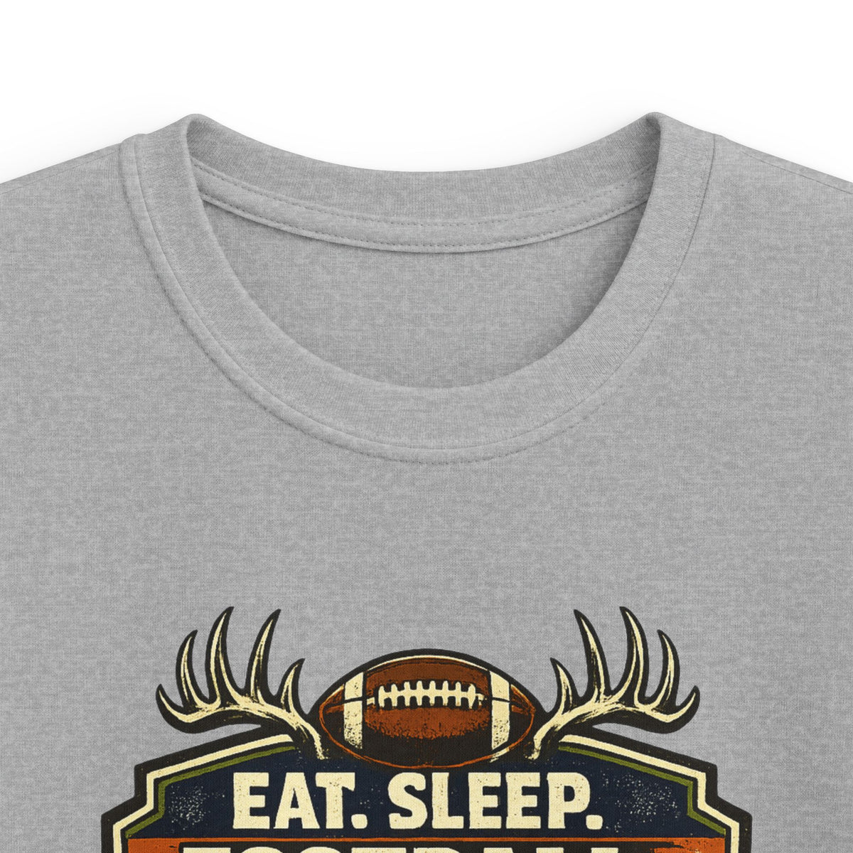Kids Football & Outdoors Tee — "Eat. Sleep. Football. Hunt. Fish. Repeat."