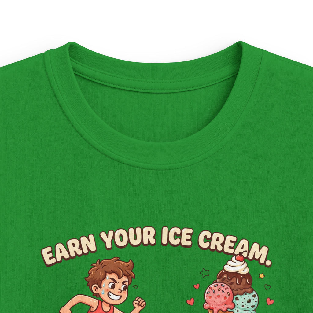Kids Tee — "Earn Your Ice Cream" Cute Running Kid & Ice Cream Cone Graphic