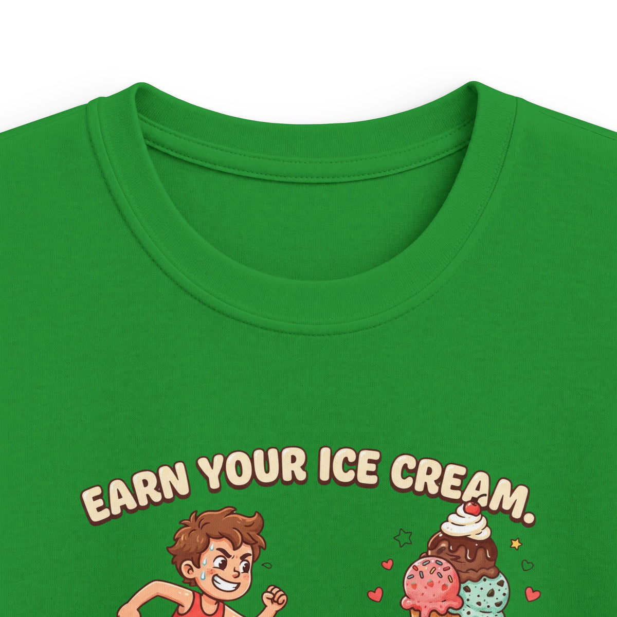 Kids Tee — "Earn Your Ice Cream" Cute Running Kid & Ice Cream Cone Graphic