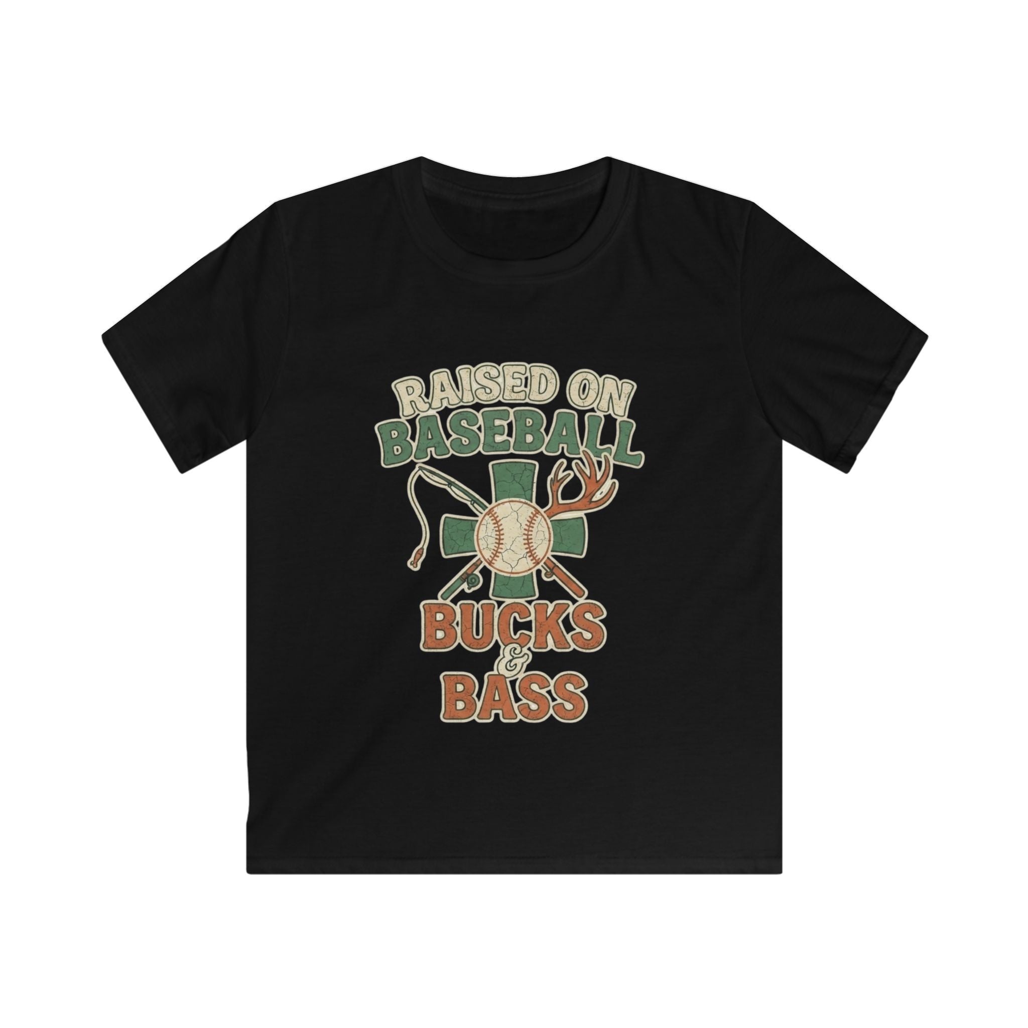 Kids Baseball, Bucks & Bass Tee — 'Raised on Baseball' Youth Shirt