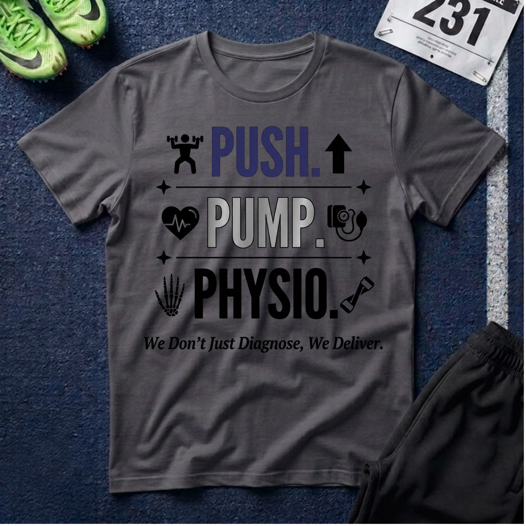 Push. Pump. Physio. T-Shirt — Physical Therapy Tee