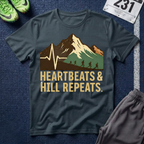 Hiking Mountain Tee — "Heartbeats & Hill Repeats" Outdoor Adventure T-Shirt