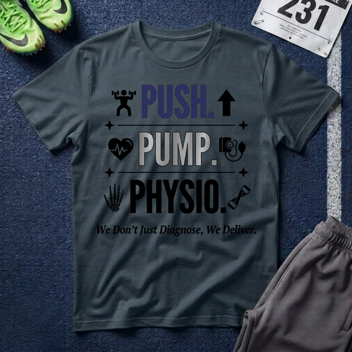 Push. Pump. Physio. T-Shirt — Physical Therapy Tee